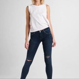 Hudson Black/Navy Blue Distressed Krista Ankle Super Skinny Jeans. Size …